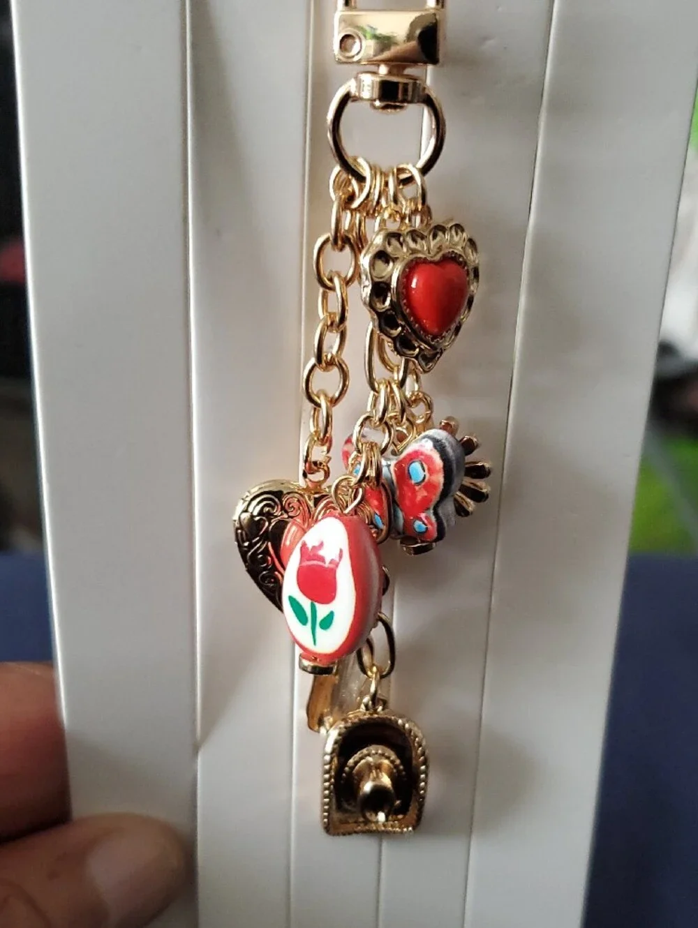 Lane Bryant Gold-Tone Charm Keychain with Red and Blue Accents